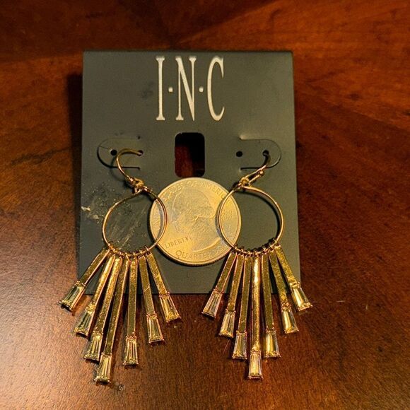 INC International Concepts Gold Geometric Fringe Earrings - Picture 2 of 4